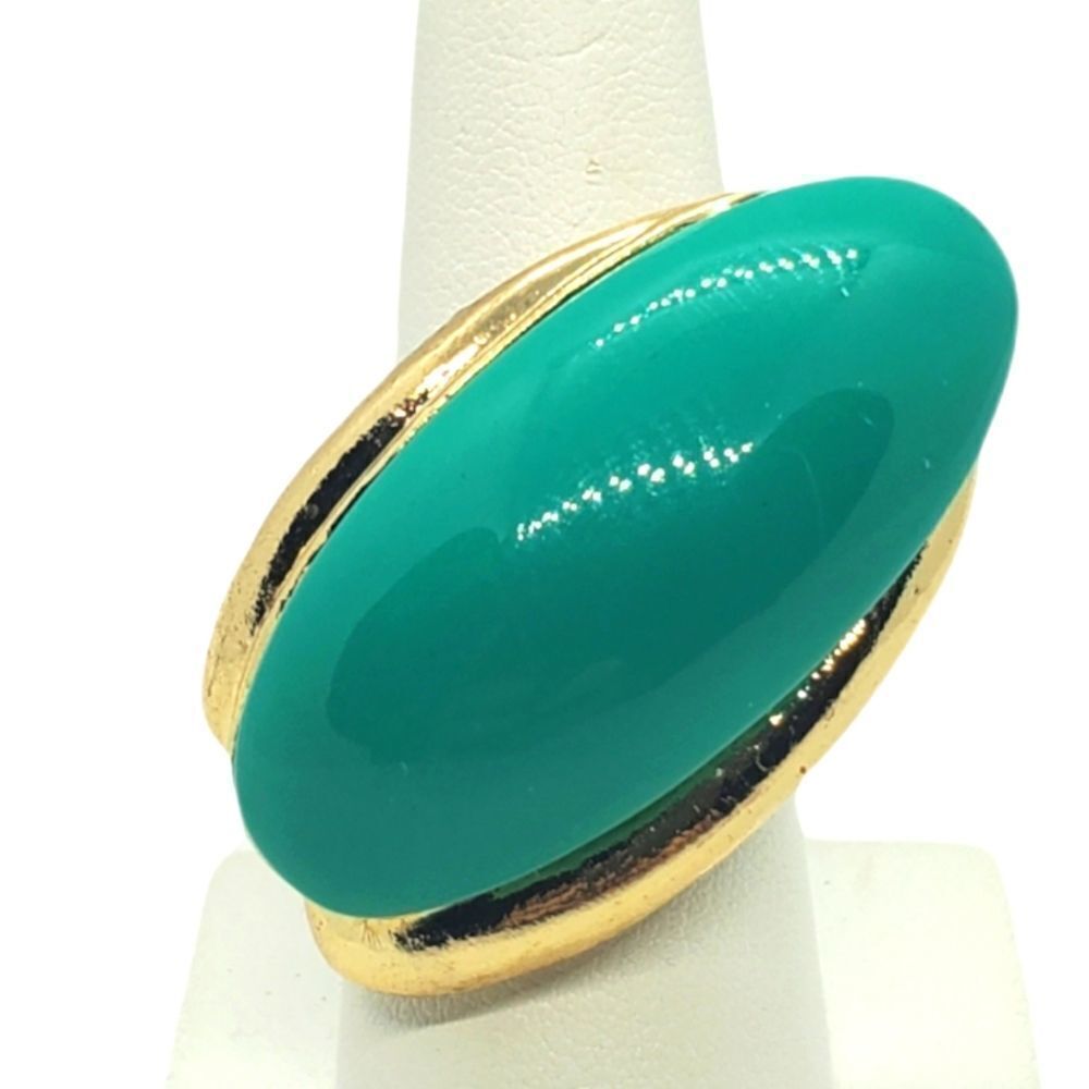 Vintage Retro Teal & Gold Colored Adjustable Ring